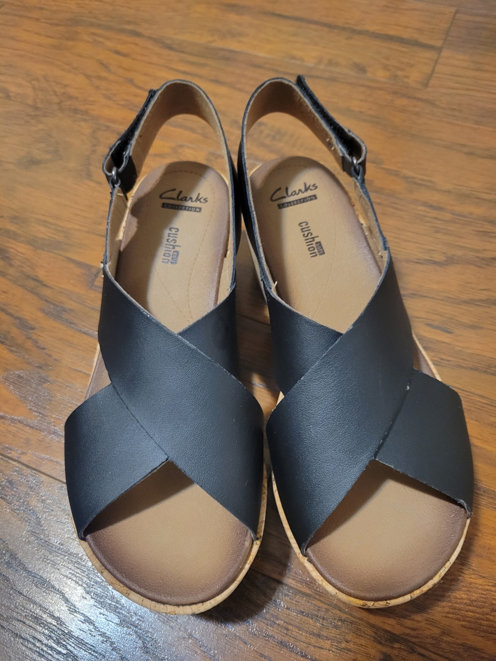 Clarks Black Cork-Platform Wedge Sandals - Picture 2 of 7